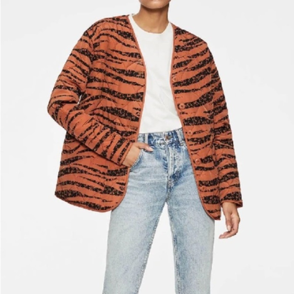 Anine Bing Orange and Black Tiger-Stripe Quilted Jacket